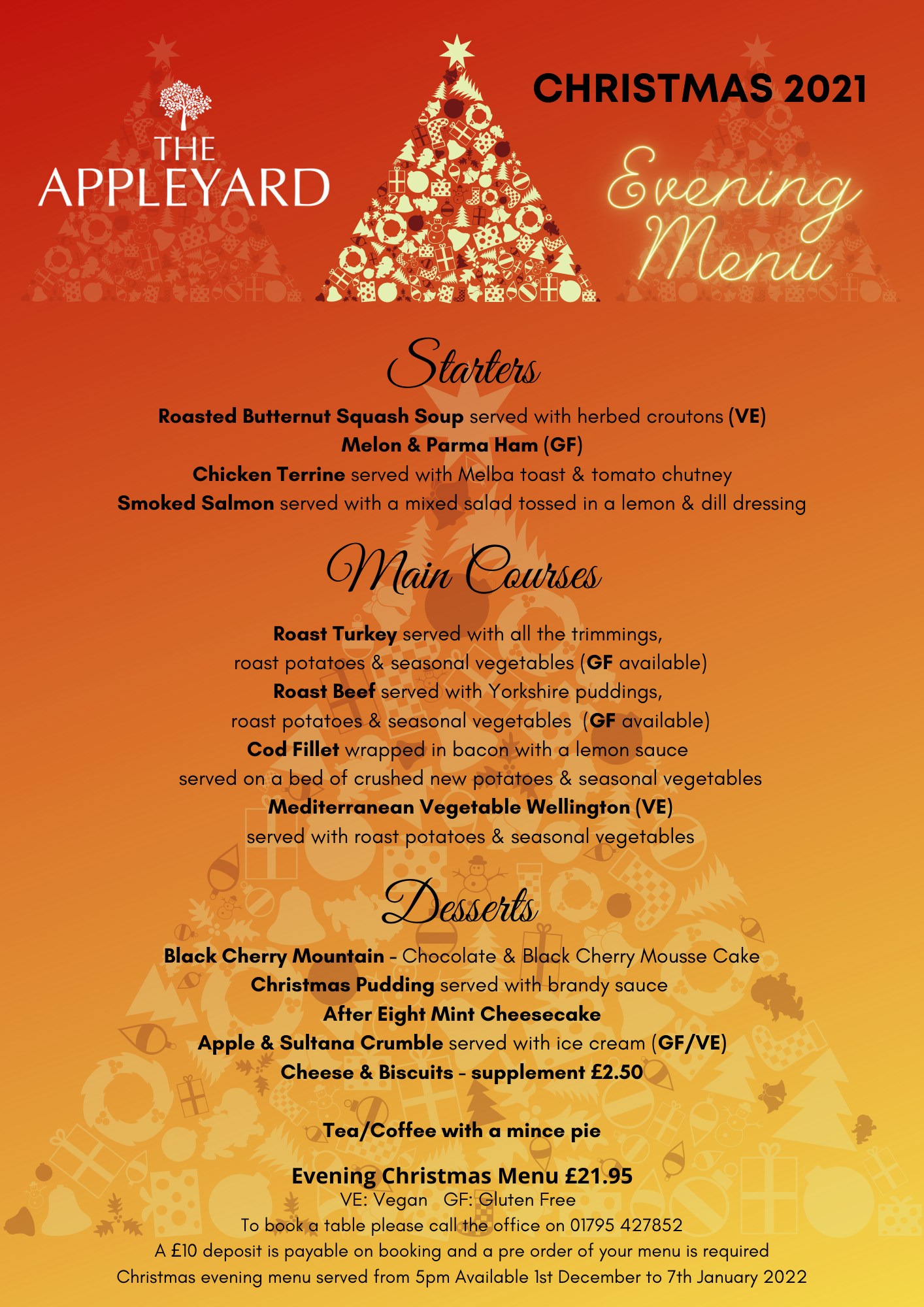 The Appleyard Christmas Dinner Menu 2021